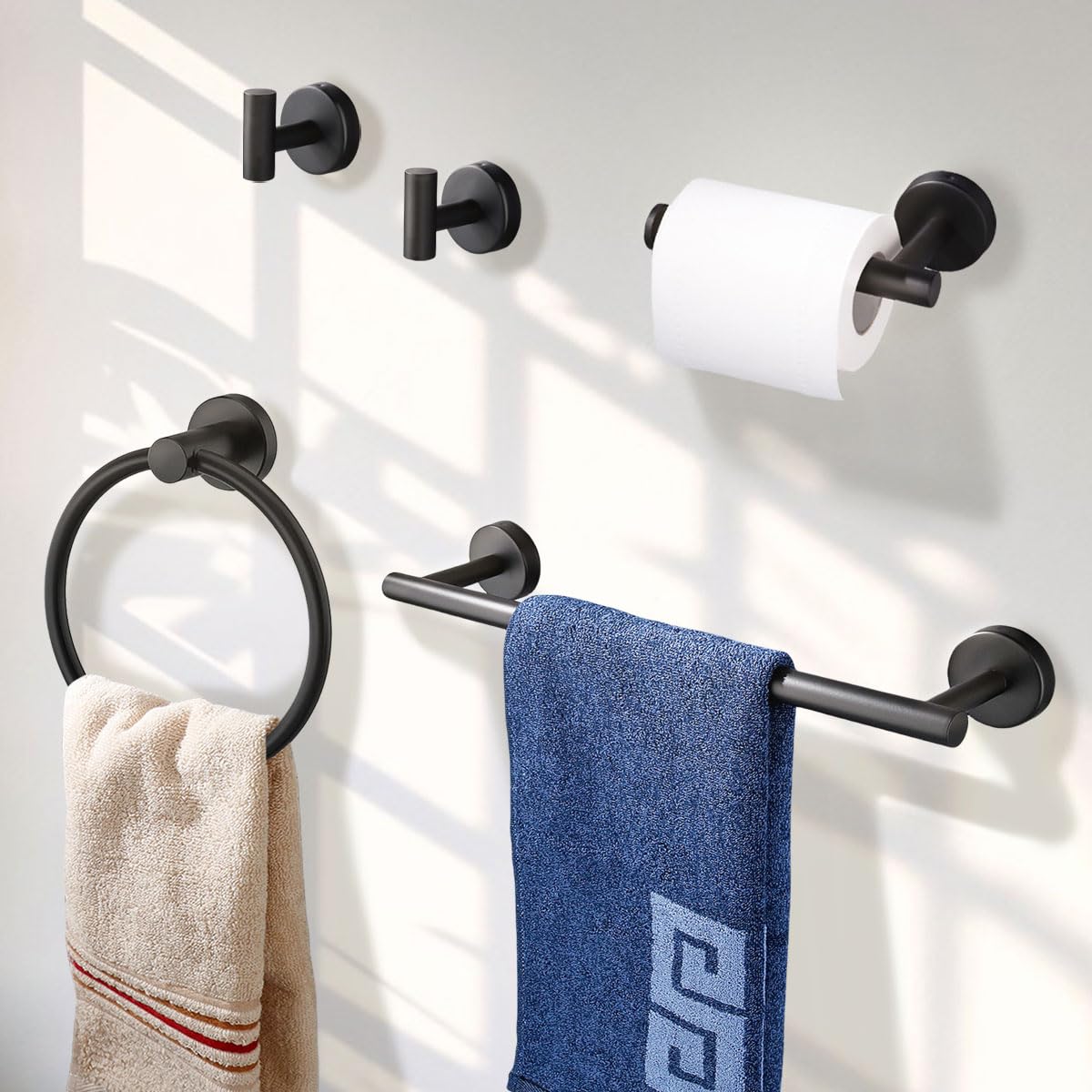 Betadistor Towel Rail Wall Mounted, 5 Pieces Bathroom Accessories Set, Toilet Roll Holder