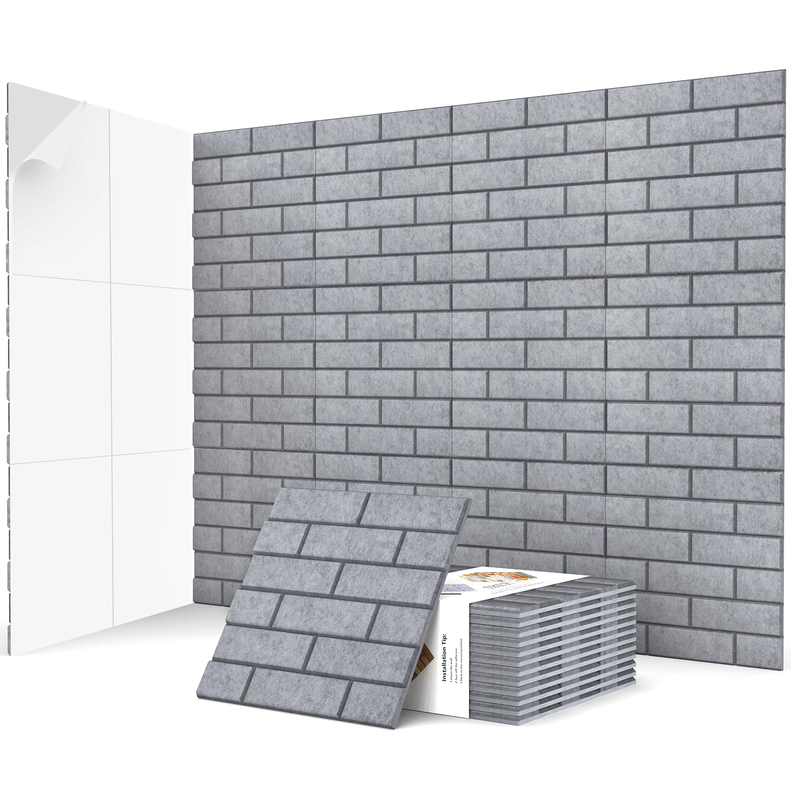 JBER 12 Stück Akustikpaneele Selbstklebend, Ziegel-Schallschutzplatten, Hochdichte Akustikwandpaneele für Aufnahmestudios, Spielzimmer, Zuhause, Büro, 30 x 30 x 1 cm, Grau
