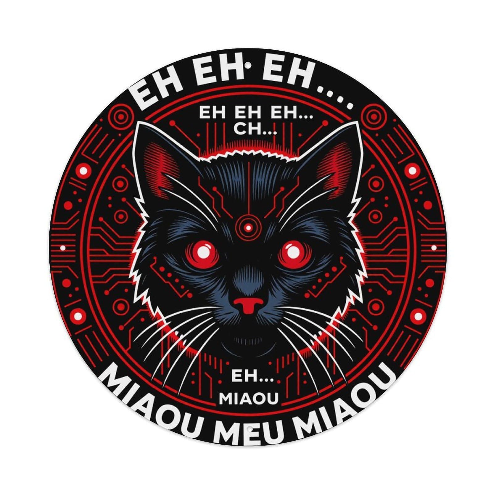 Cyber Cat Circuit Eyes Red Round Tin Sign Vintage Style Metal Sign Home Bar Garden Wall Plaque Decor Metal Poster 8x8 Inch