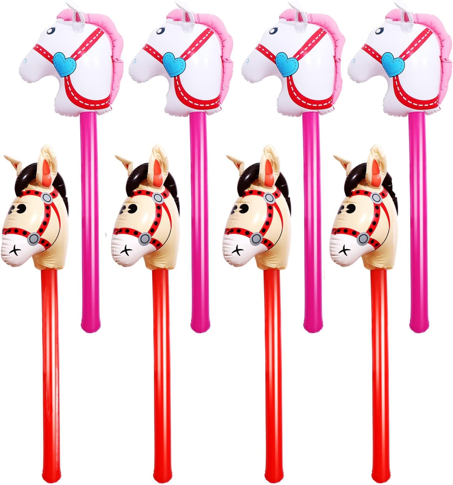 8 Pcs 40 Inch Inflatable Horse Stick Cute Horsehead Stick Balloon Colorful Inflatable Horsehead Stick Blow Up Pony Stick Toys for Christmas Cowboy Cowgirl Horse Theme Party Decor 2 Colors