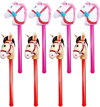 8 Pcs 40 Inch Inflatable Horse Stick Cute Horsehead Stick Balloon Colorful Inflatable Horsehead Stick Blow Up Pony Stick Toys for Christmas Cowboy Cowgirl Horse Theme Party Decor 2 Colors