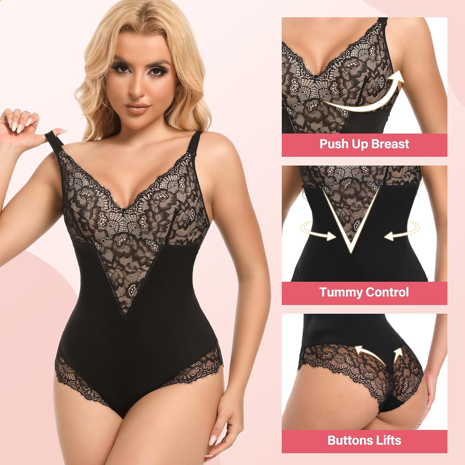 Lace Bodysuits for Women Tummy Control Shapewear V-Neck Thong Shapewear Sleeveless Tops Jumpsuit SW03 - Image 2