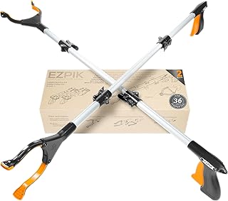 EZPIK® Grip Aid Tool Grabber Reacher + Magnets - Grabbers for Seniors, Trash Picker Upper Grabber - Trash Grabber Tool- Reacher Grabber Pickup Tool (Silver, 36″ (Pack of 2))