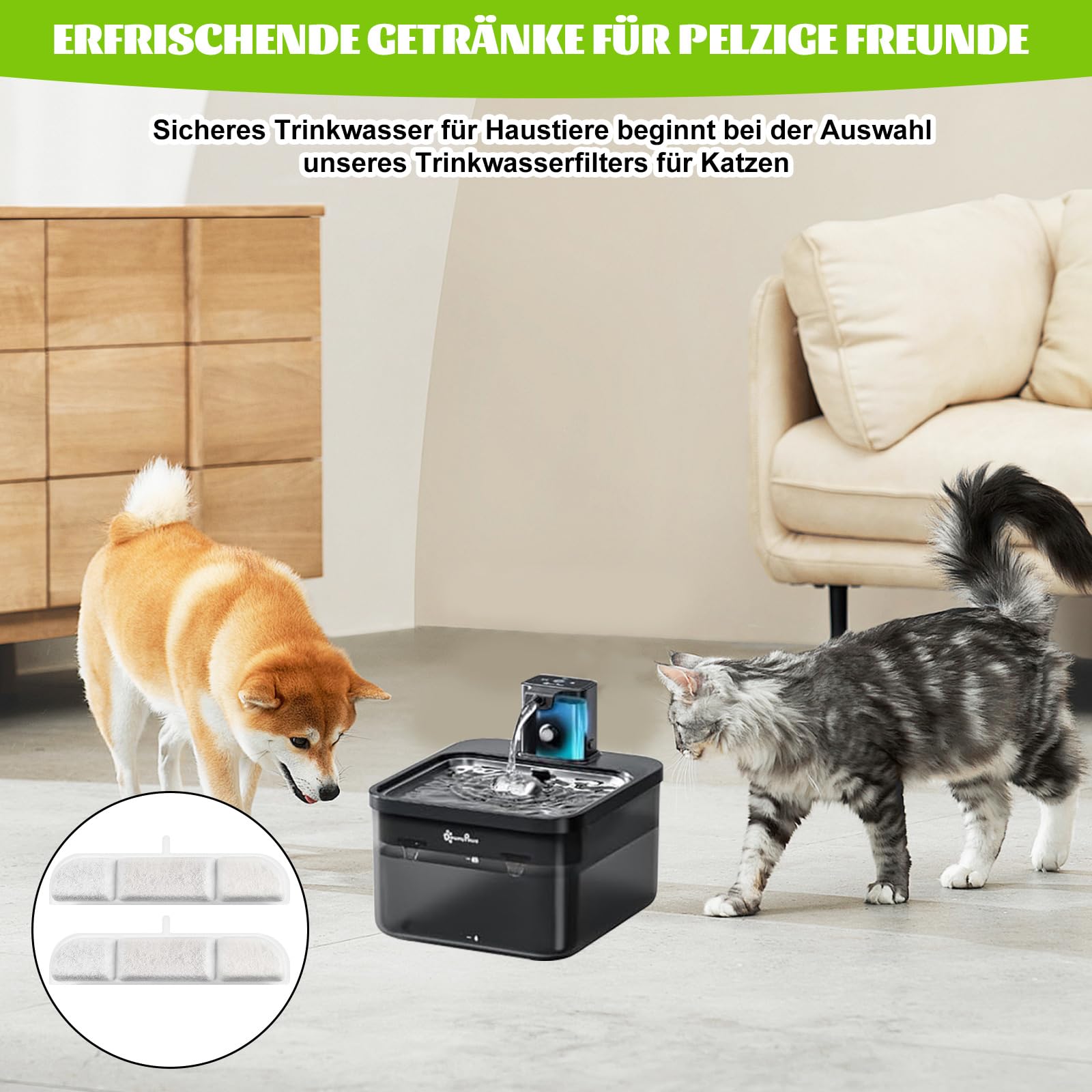 18 Stück Katzenbrunnen Filter, Trinkbrunnen Filter für DownyPaws, Katzenbrunnen Kabellos Bewegungsmelder, Dreifaches Haustierfilter System Filter für 2.5L Trinkbrunnen(18+18)