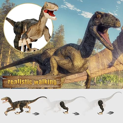Miniatura 7 de FRUSE Juguetes de dinosaurio jurásico con control remoto para niños, juguete de robot de dinosaurio velociraptor de 2.4 Ghz, luz LED, para caminar,