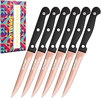 Vista 7 de KITWARE Juego de 6 cuchillos negros para carne, juegos de carne afilados y dentados con caja de regalo, cubertería de mesa de acero inoxidable