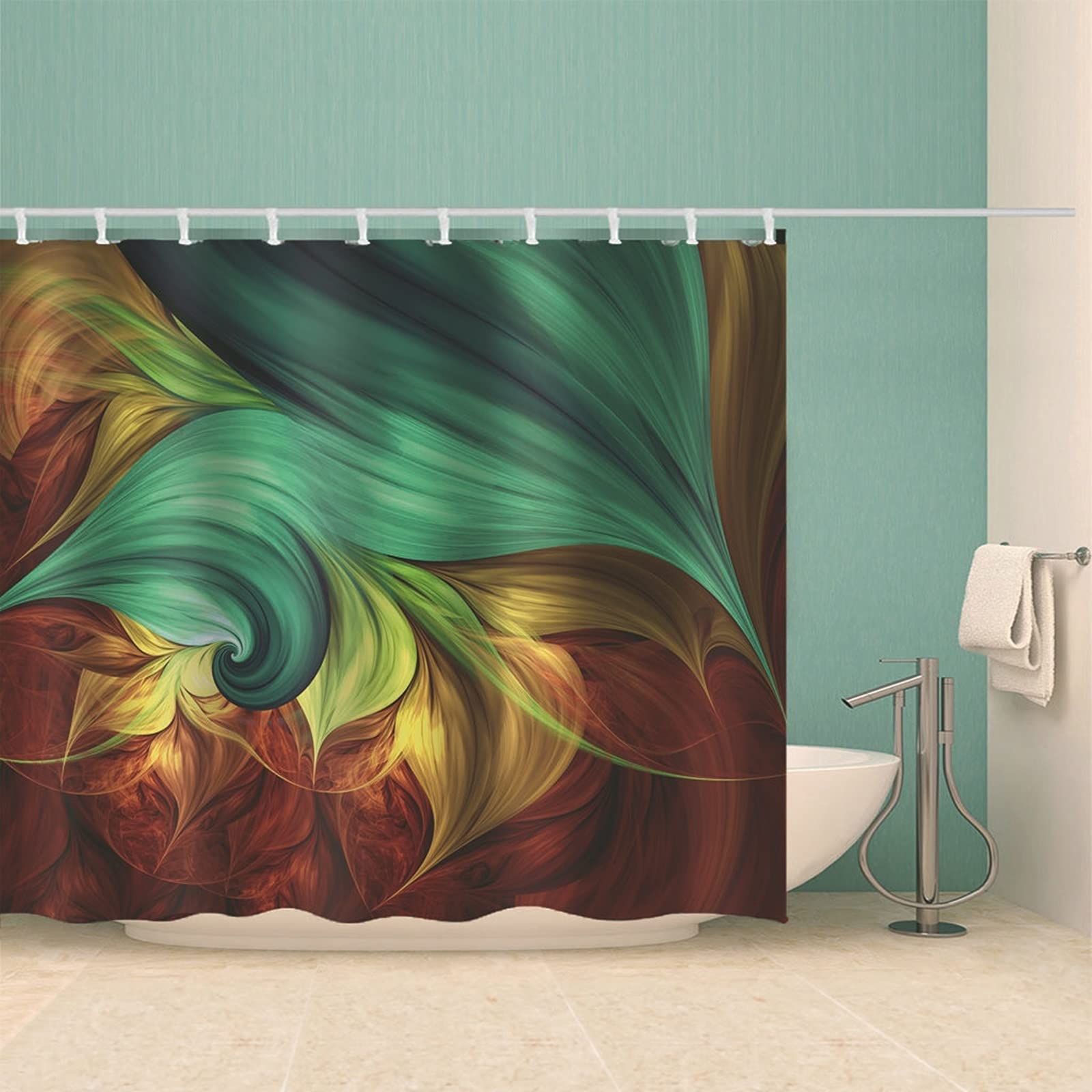 Tenda Bagno Verde Idrorepellente e Antimuffa Tende per Doccia Poliestere con Ganci Tenda da Doccia Foglia, 180x180cm