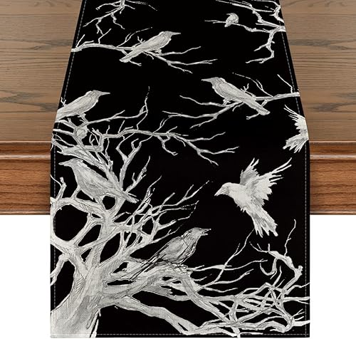 Artoid Mode Silhouette Tree - Camino de mesa de Halloween, ramas de otoño, cocina, comedor, decoración para exteriores, hogar, fiesta, 13 x 72