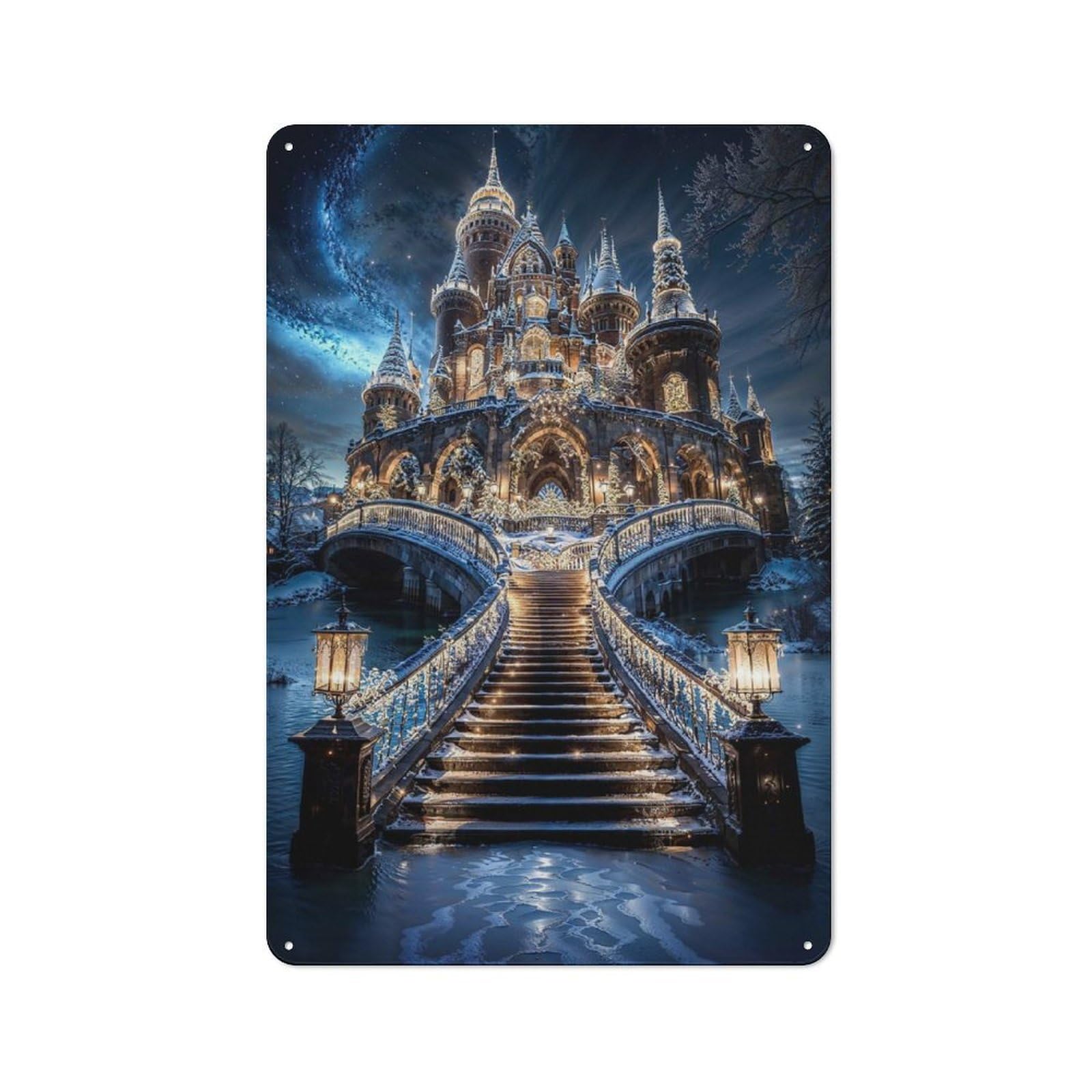 Junmoney Enchanted Winter Castle Tin Sign 30X20cm With For Hallway Wall, Vintage Decor, For Home Interiors, Feature Walls And Decorative Displays