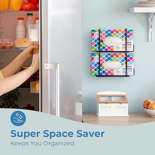 Miniatura 5 de FMP Brands Soporte doble para guantes para montaje en pared, soporte de caja de guantes desechables para servilletas, organizador de metal duradero