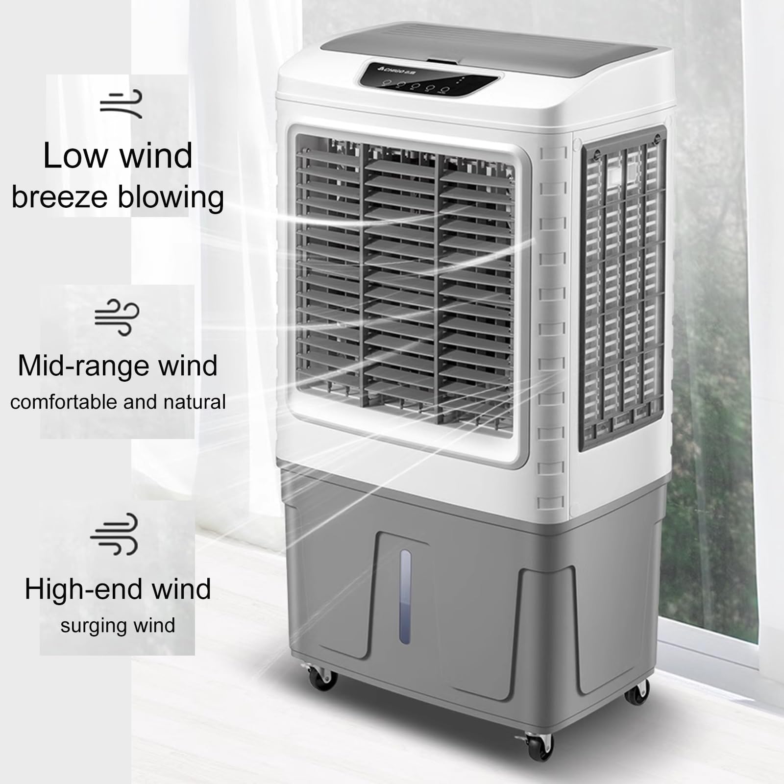 Wentylator nawilżacza z chłodnicą wyparną - przenośny wentylator klimatyzacyjny do domu, biura lub sypialni, 3 prędkości wiatru, chłodnicy