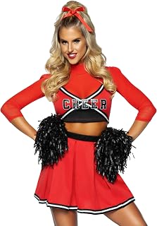 Leg Avenue womens 3 Pc Cheerleader Cutie Costume With Crop Top, Skirt, Pom Poms