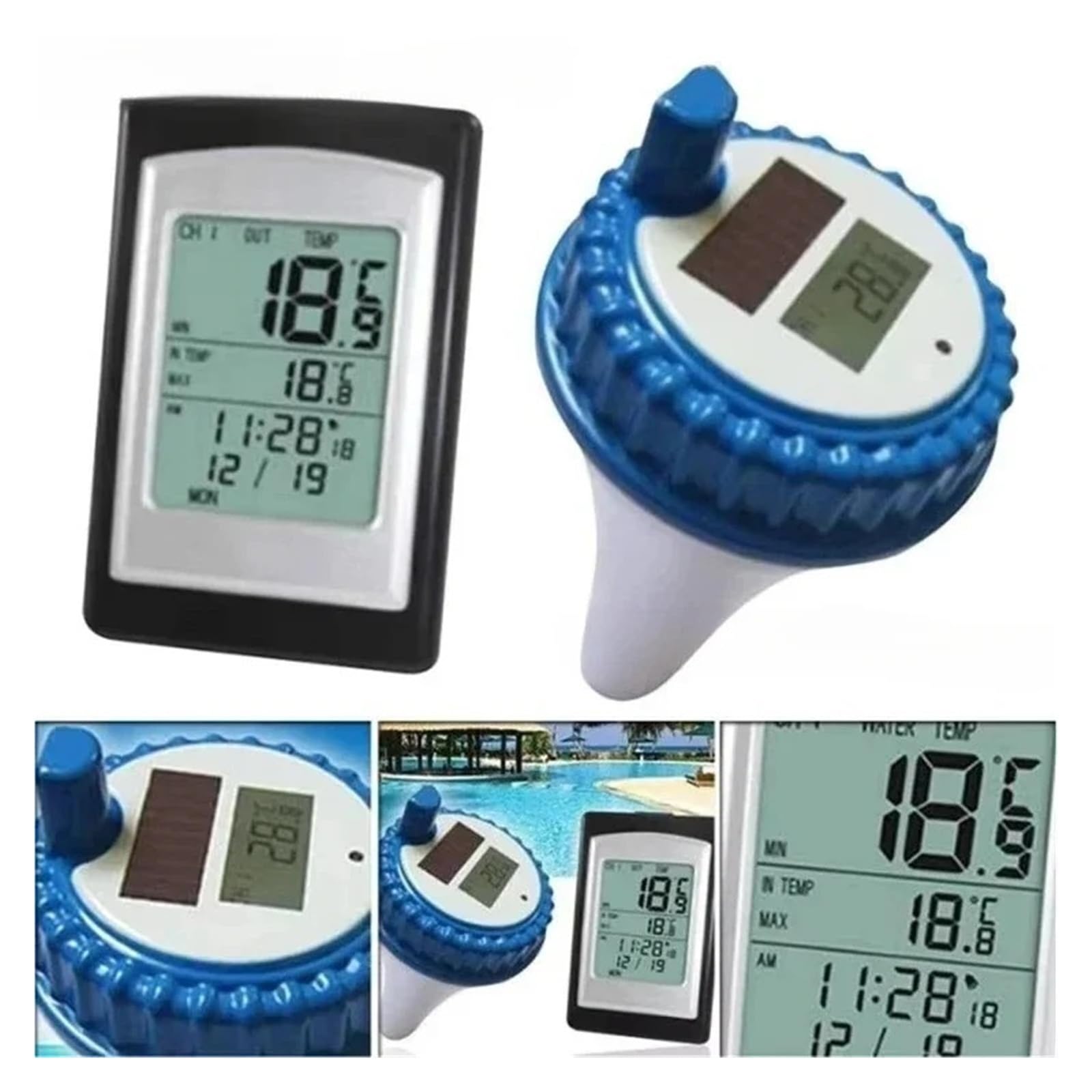 Termometr Do Wody Zasilany Energią Słoneczną Bezprzewodowy Termometr Basenowy Swim SPA Staw Wanna Wodoodporny Cyfrowy LCD Podświetlany Pływający Przetwornik Temperatury Miernik