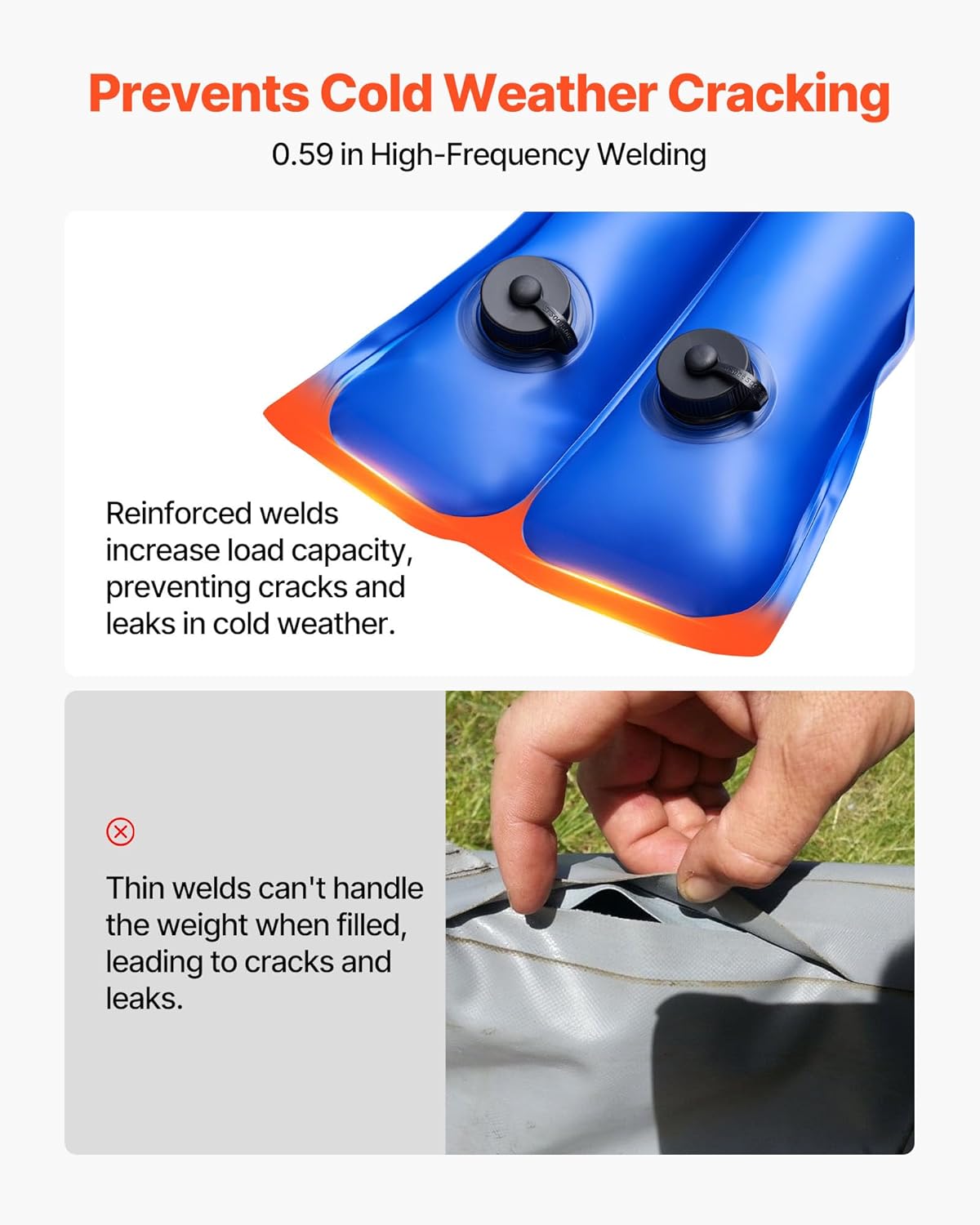 VEVOR Pool Cover Water Bags, 5 Packs 10 Ft, Double Chamber Pool Cover Water Tubes, 0.4mm Thick PVC Bags Weights with Leakproof Screw Cap, for Inground Swimming-Pool Covers Winter Closing, Blue