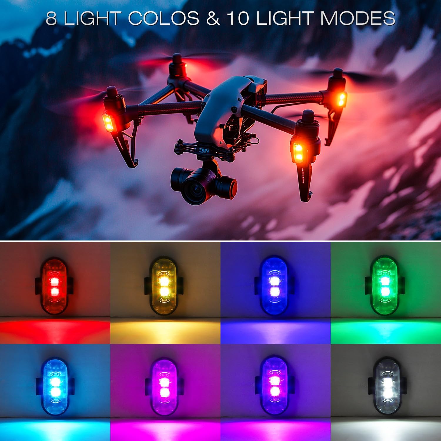 12PCS Wireless LED Lights for Car, Wireless LED Strobe Lights with Remote Control, 8 Colors IP65 Waterproof USB High Brightness Anti-Collision for Car Motorcycle Truck Drone RC Aircraft Bike