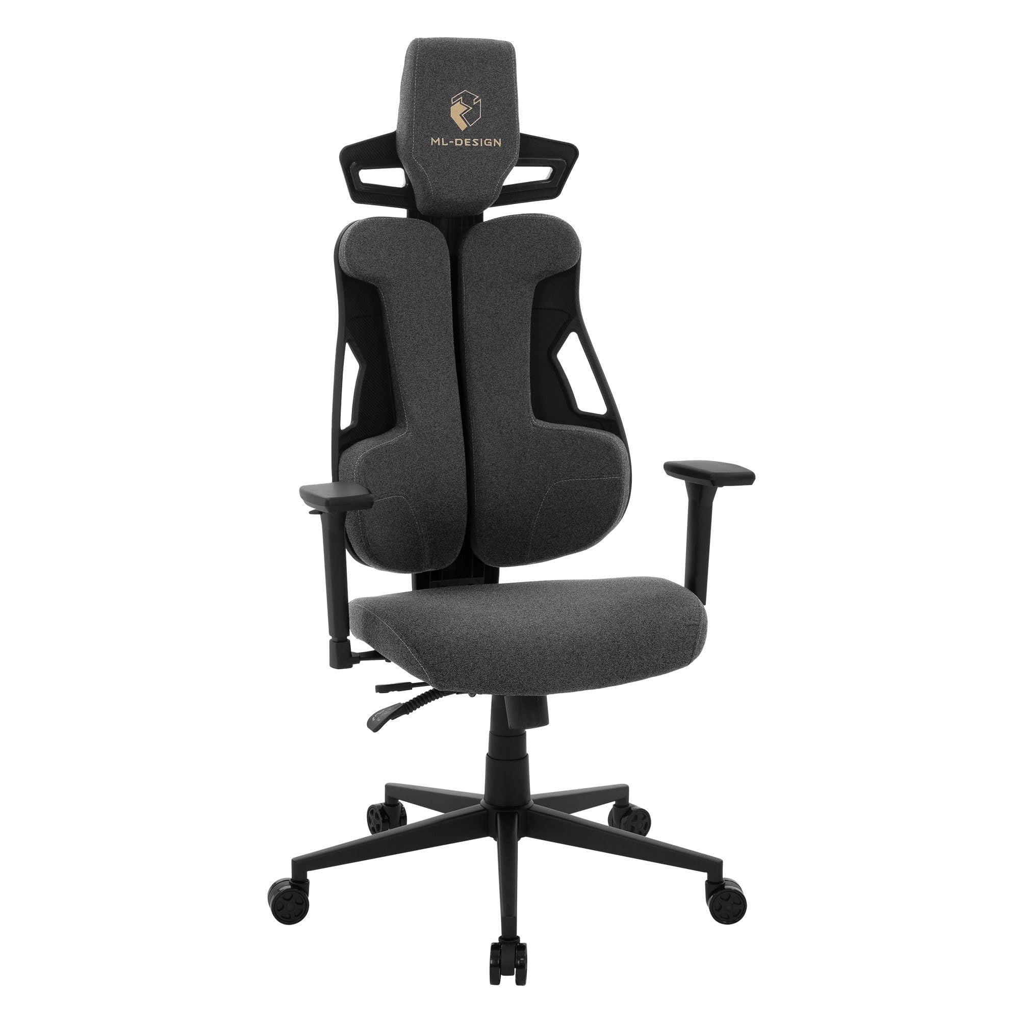 ML-Design Gaming Chair Ergonomic Office Chair Grey Fabric with 3D Armrests Headrest and Lumbar Support Height Adjustable Swivel Comfortable Computer Chair Desk Chair for Gaming Work Study and Home - all grey