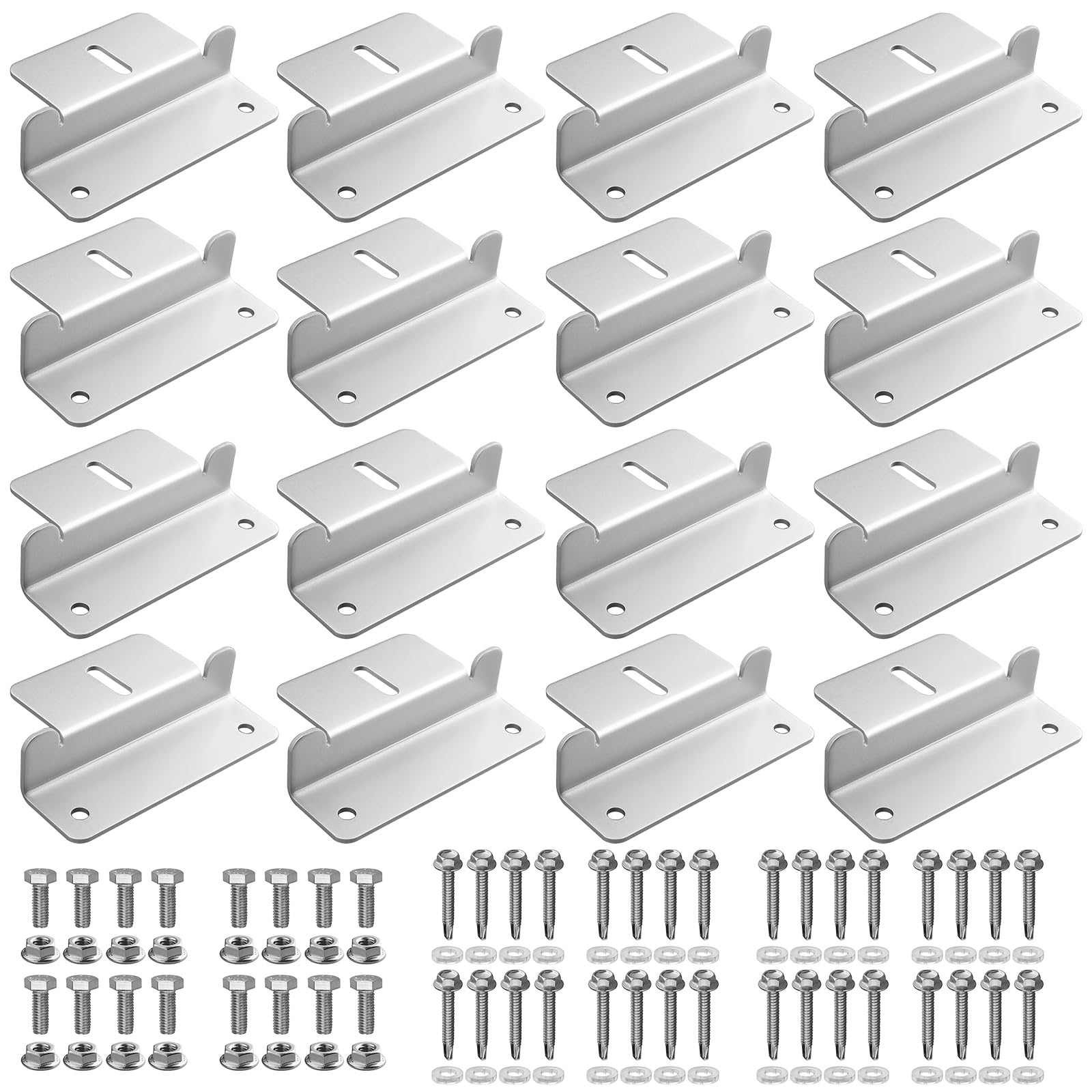 Anbte Lot de 16 Supports de Montage en Z pour Panneau Solaire en Aluminium | Vis en Acier Inoxydable 304, Stable Résistant à la Rouille, Facile à Installer pour Toit, Camping-car, Bateau, Yacht, Argent