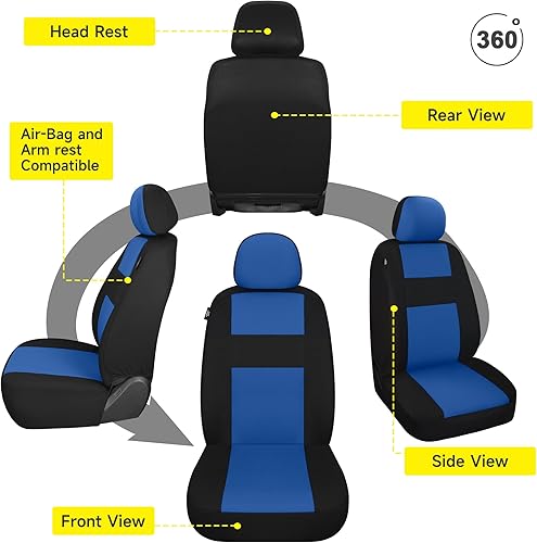 Miniatura 7 de VarCozy Juego completo de fundas de asiento de automóvil, fundas de asiento de banco dividido delantero y trasero de tela transpirable para