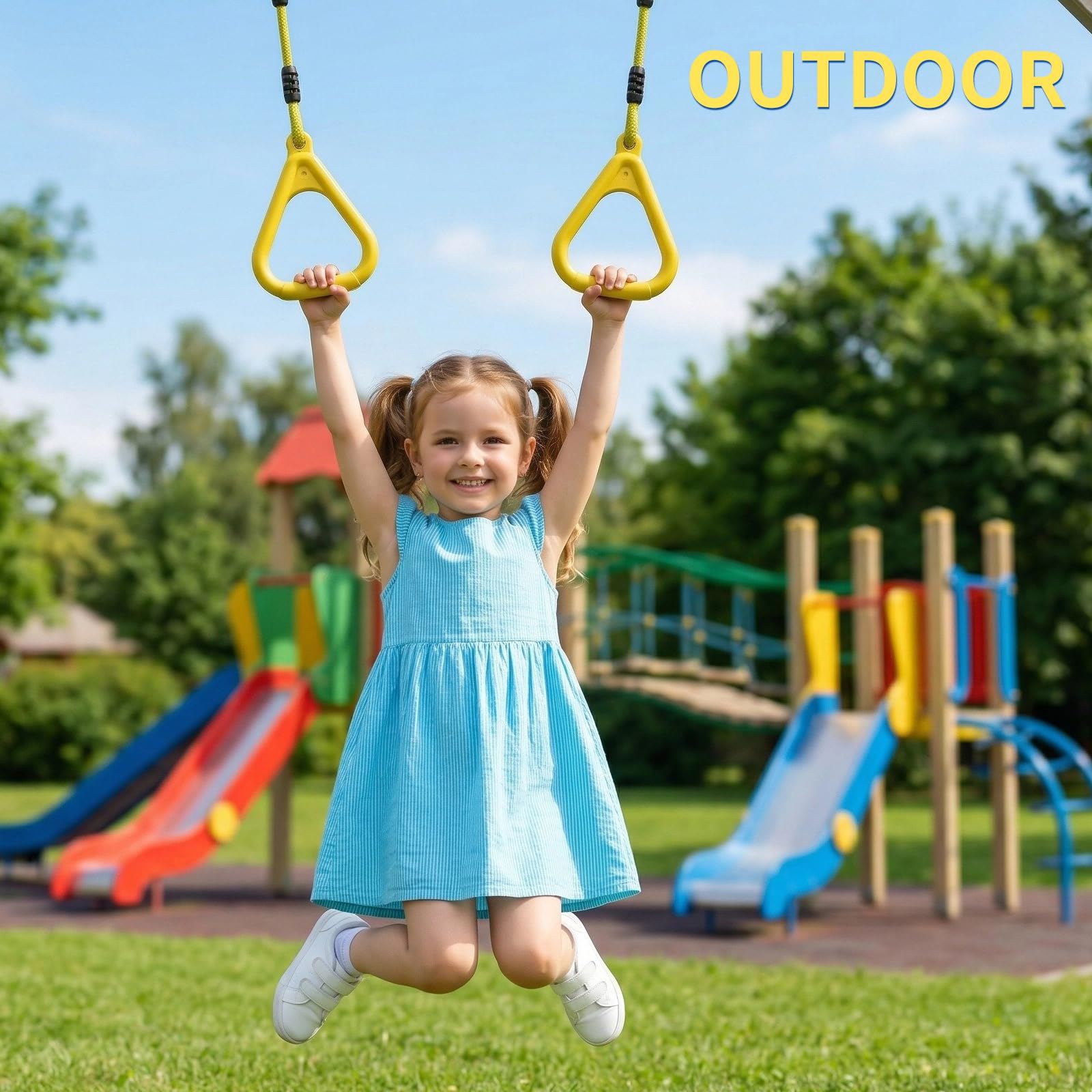 Vdealen Kinder Klettern Ringe Schaukel Outdoor Multifunktions Turnringe, Multifunktions Trapeze Schaukel für Innen- und Außenbereiche geeignet, kann 120 kg tragen（4er Stück）