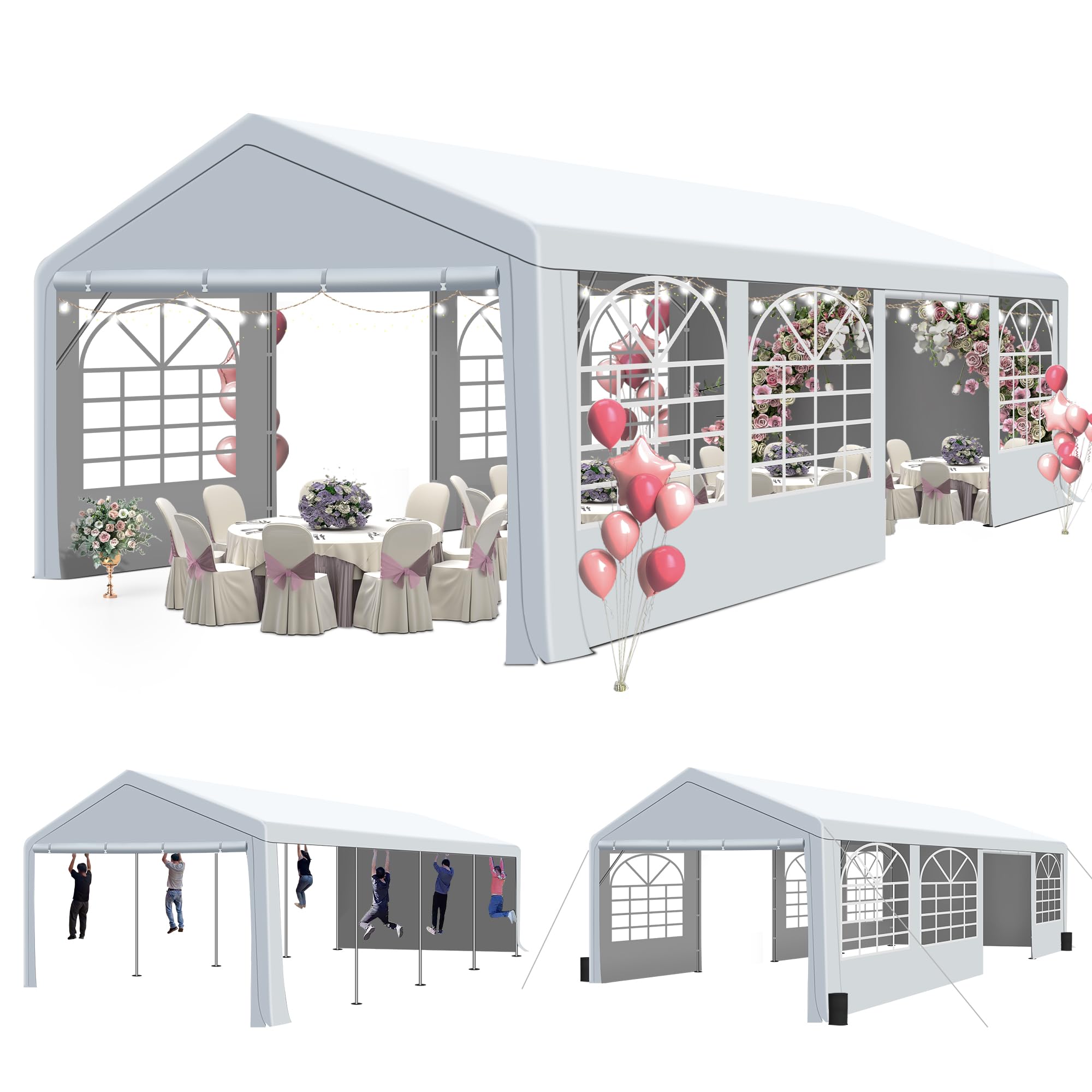 GARTOO 13' x 26' Canopy Party Tent & Carport - Heavy Duty Outdoor Wedding Gazebo with 4 Sand Bags, Event Shelter Canopy for Outdoor Event, Wedding, Birthday Party