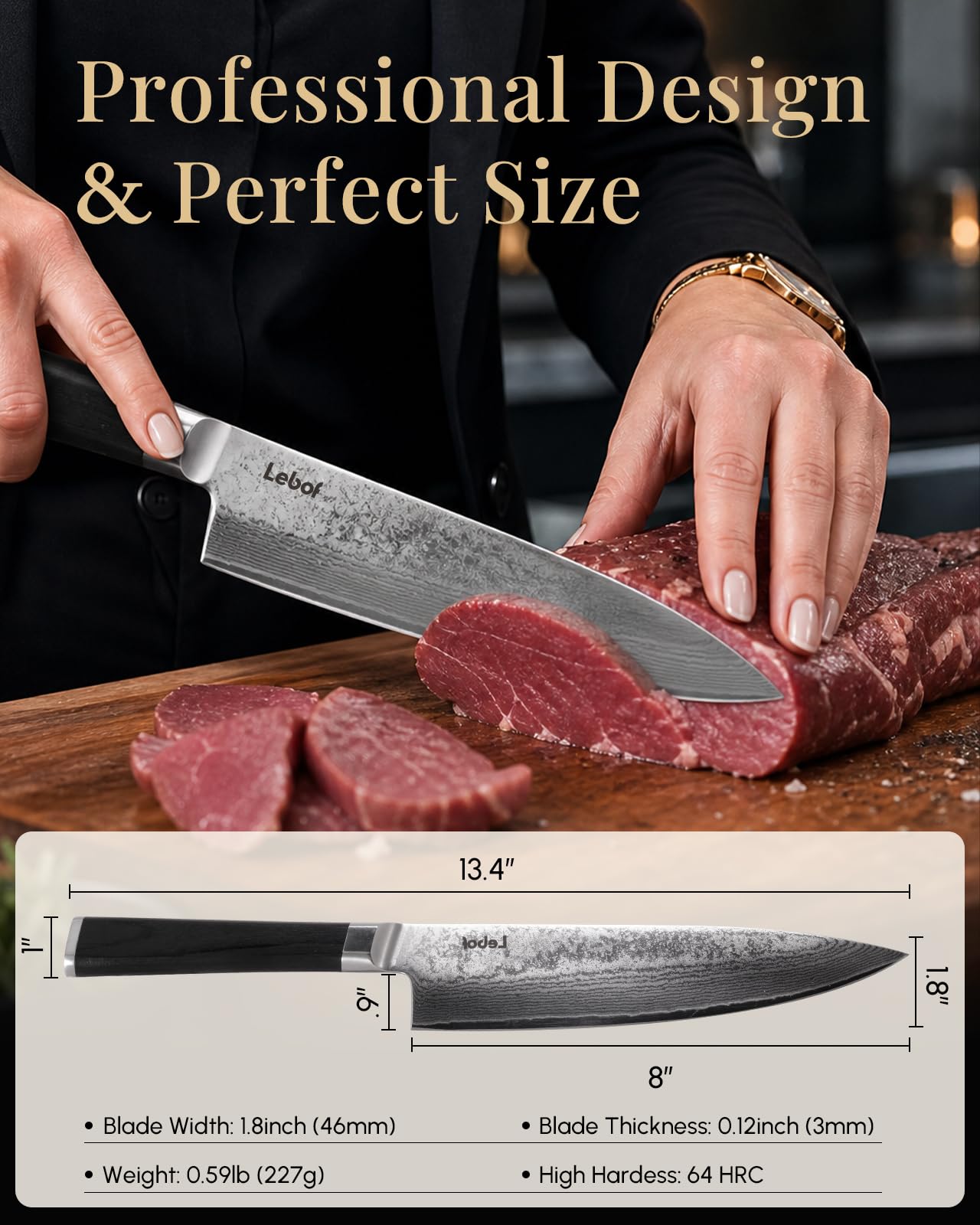 8 Inch Damascus Chef Knife, 67-Layer VG10 Core, Gift Box — Amazon image 4