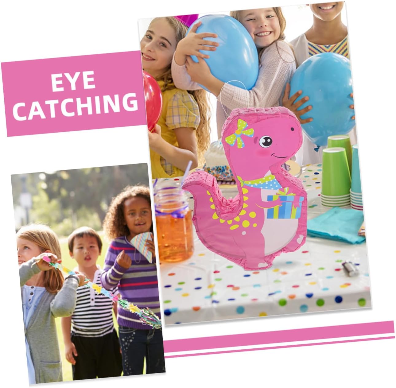 Cartoon Dinosaur Pinata with Tassel Stick for Candy Game Bright Birthday Party Decoration Portable Fun Entertainment for Bridal Shower and Theme Celebrations