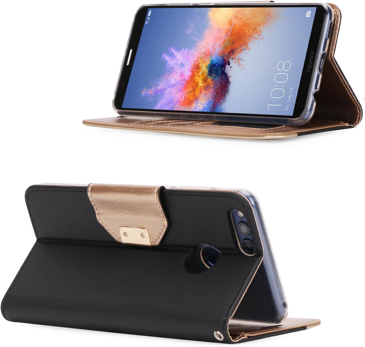 ProCase Huawei Mate SE Wallet Case, Huawei Honor 7X Case, Folding Flip Case with Card Holders Mirror Wristlet, Folder Stand Folio Case Cover for Huawei Mate SE Honor 7X -Black
