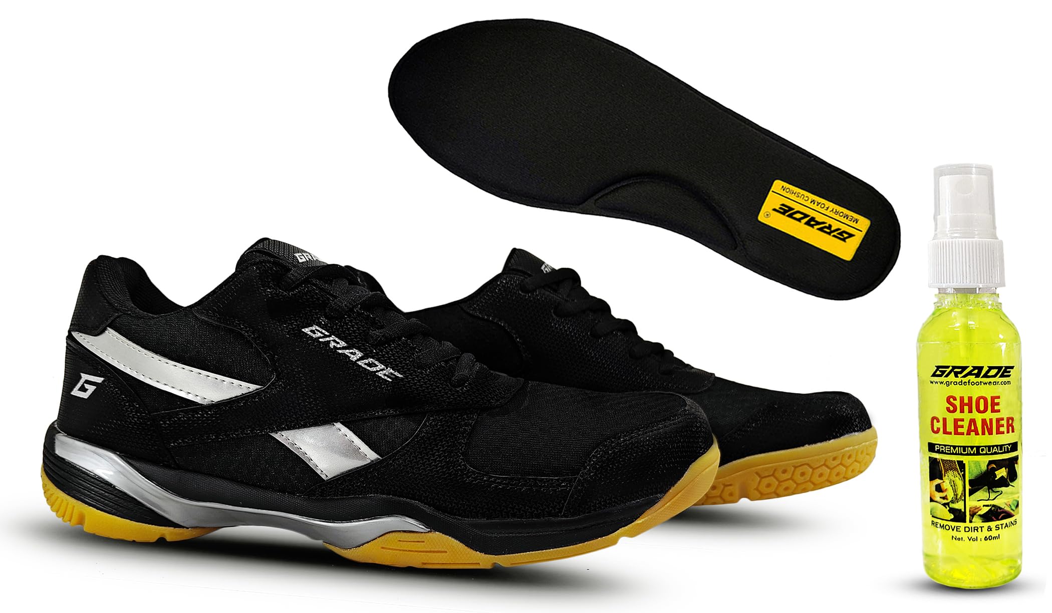 Grade WINNER Memory Foam Badminton Shoes for Men | Non Marking Shoes for Badminton Men | Squash Shoes and Table Tennis Non Marking Shoes for Men | Lightweight and Comfortable Gum Sole Shoes (B0CLKKRS2Z) Amazon Price History, Amazon Price Tracker
