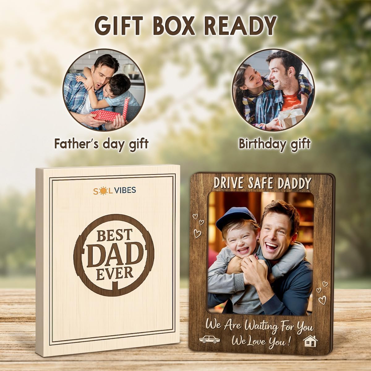 Drive Safe Daddy Gift for Dad from Daughter Son – Car Visor Photo Holder, Dad Birthday Gifts, Fathers Day Picture Frame Keepsake, We Love You Daddy Car Accessory