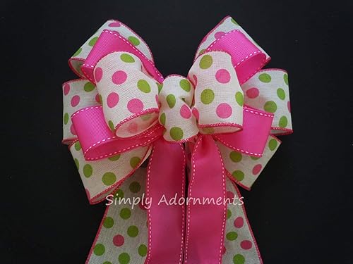 Miniatura 3 de Pink Lime Easter Wreath Bow Pink Polka Dots Baby Shower Decor Pink Lime Polka Dots Birthday Party Decorations Pink Green dots Gift Wrap Bow
