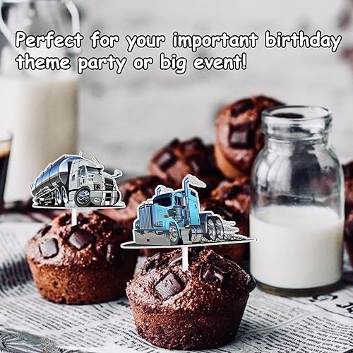 Miniatura 7 de 18 piezas de decoración temática de postre con purpurina azul para camión, automóvil, transporte, vehículos, suministros de decoración para baby