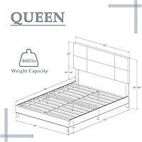 Vista 2 de Feonase Queen Size Upholstered Bed Frame Linen Fabric Platform Bed Frame with Adjustable Headboard, Solid Wood Slats Support, Noise-Free, No Box