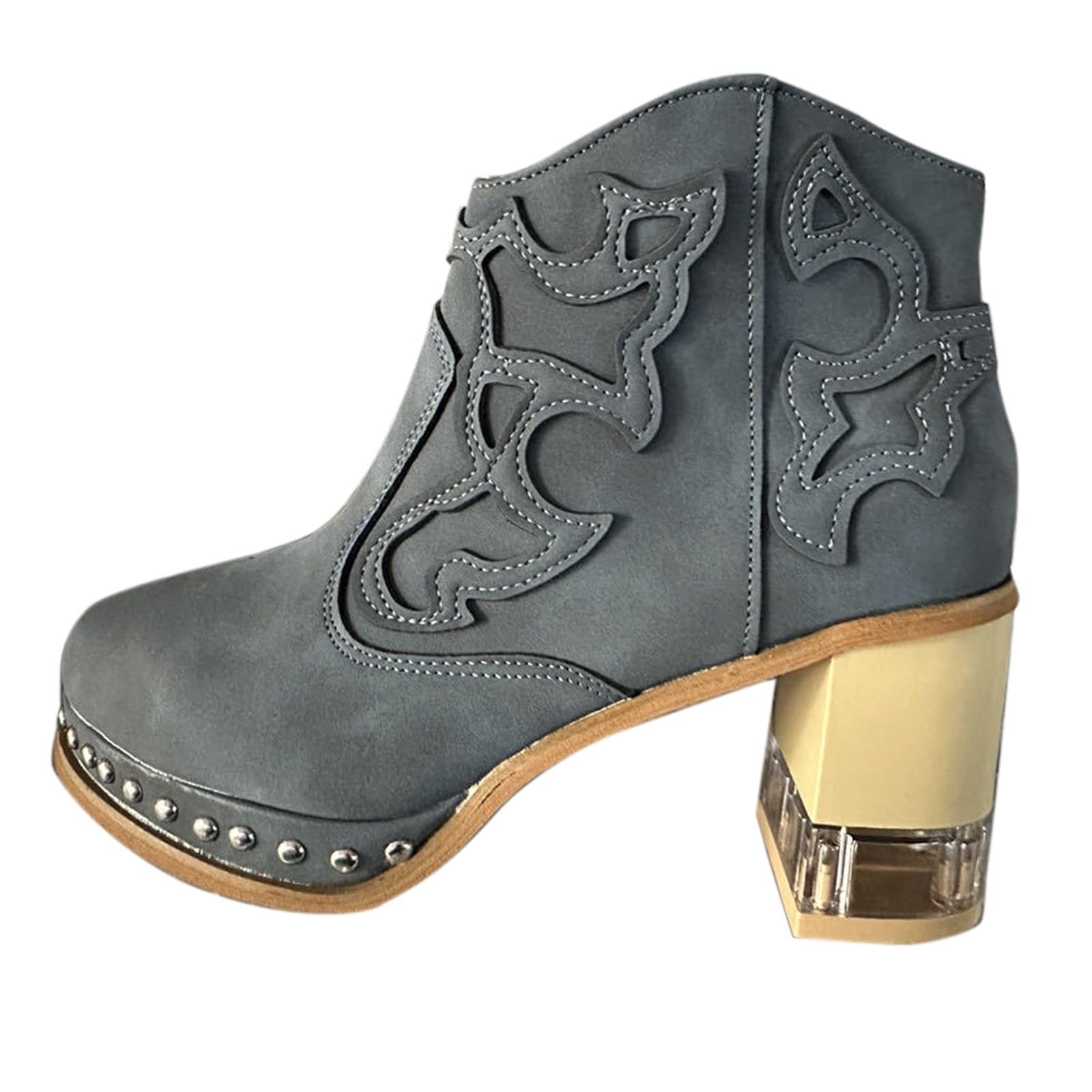 Botas bordadas de mujer con marco cosido acrílico cristal alto botines de tacón de piel zapatos de mujer