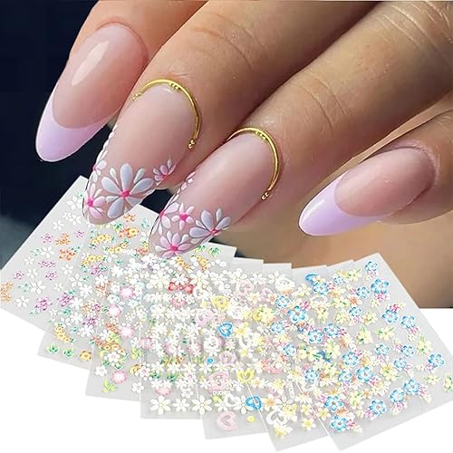 Miniatura 2 de 30 Sheets Colorful Flower Nail Art Stickers Flowers Nail Art Supplies 3D Self Adhesive Nail Decals Colorful Daisy Floral Bow Tie Heart Nail Designs