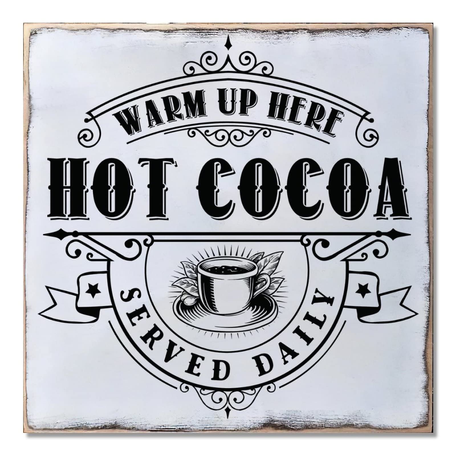 Panneau bois Hot Cocoa Noël décoration de cuisine et maison 40 cm