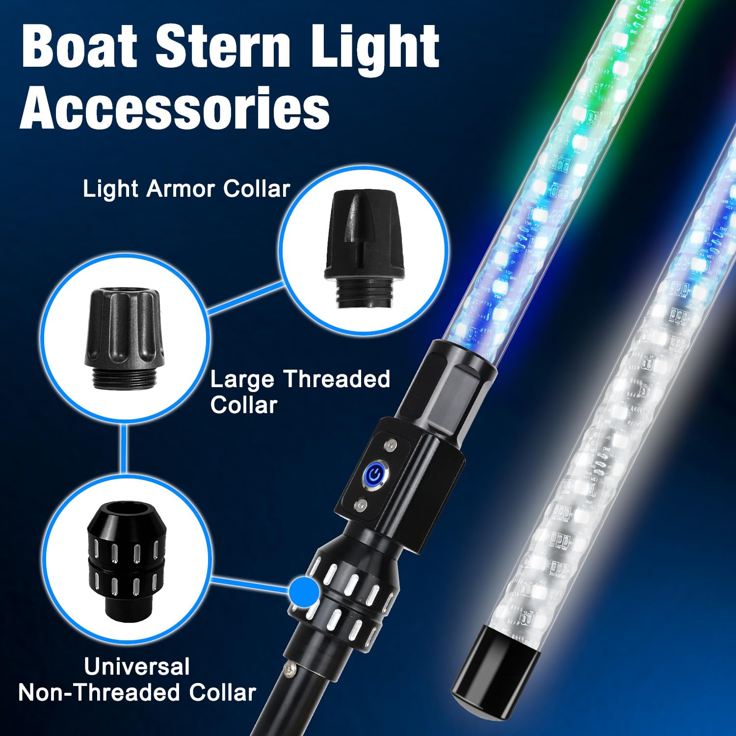 Yiswhis 3FT 360° Spiral Boat Stern Light with Remote Control, Plug-in Base Boat Accessories, LED Navigation Lights-Chasing Color, Whip Lights Suitable for Boats and Yachts