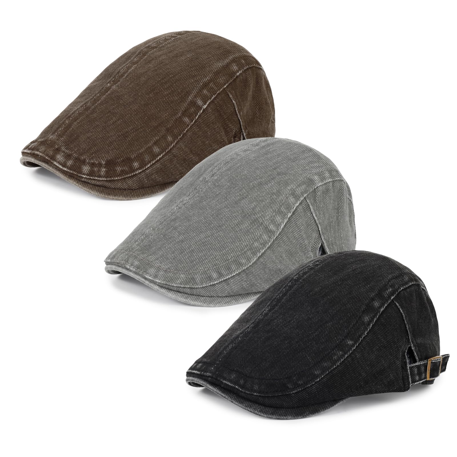 Qlauca 3Pcs Men's Newsboy Caps Washing Cotton Cooling Lightweight Scally Cap for Men Adjustable Flat Cap