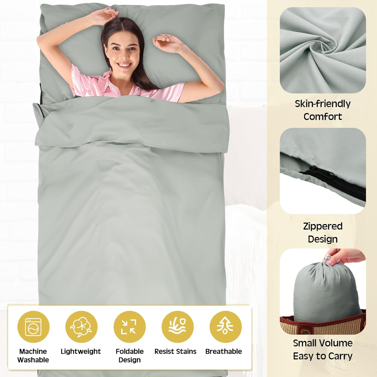 SmoothNovelty 2 Pack Sleeping Bag Liner Portable Polyester Microfiber Adult Sleep Sack with Pocket Bag Travel Self Tan Sheets for Hotel Summer Camping Hiking Business Outdoor Indoor