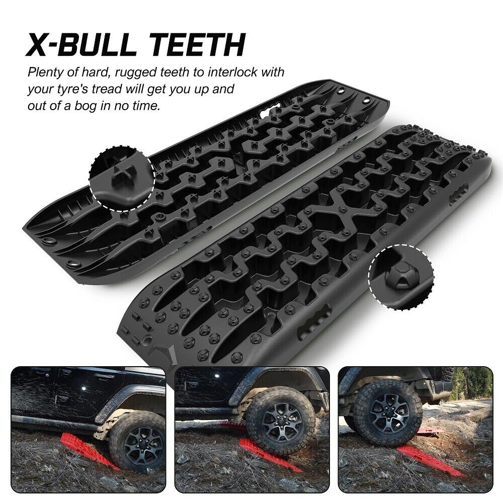 X-BULL Trapy Piaskowe Błotne Offroad – Wykonane z nylonu - Do wydostania pojazdu z piasku, błota, śniegu, lub grząskiego terenu - 2 sztuki – W zestawie pokrowiec – 106 x 30 x 10 cm – Czarny