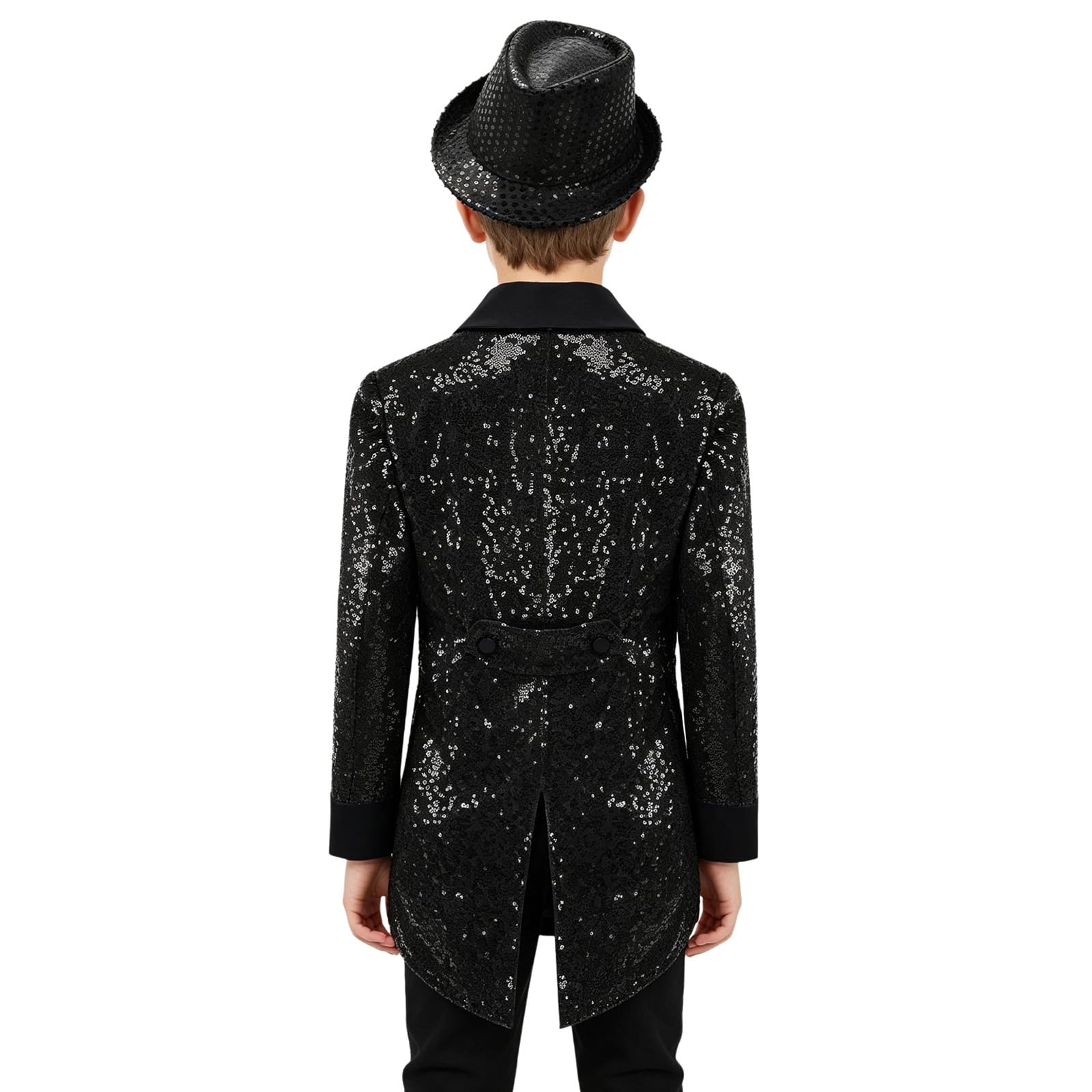 inhzoy Kinder Jungen Anzugjacke Glitzer Kinderanzug Smoking Glitzer Partyhüte Kopfbedeckung Revers Elegant Sakko Kinderanzug Party