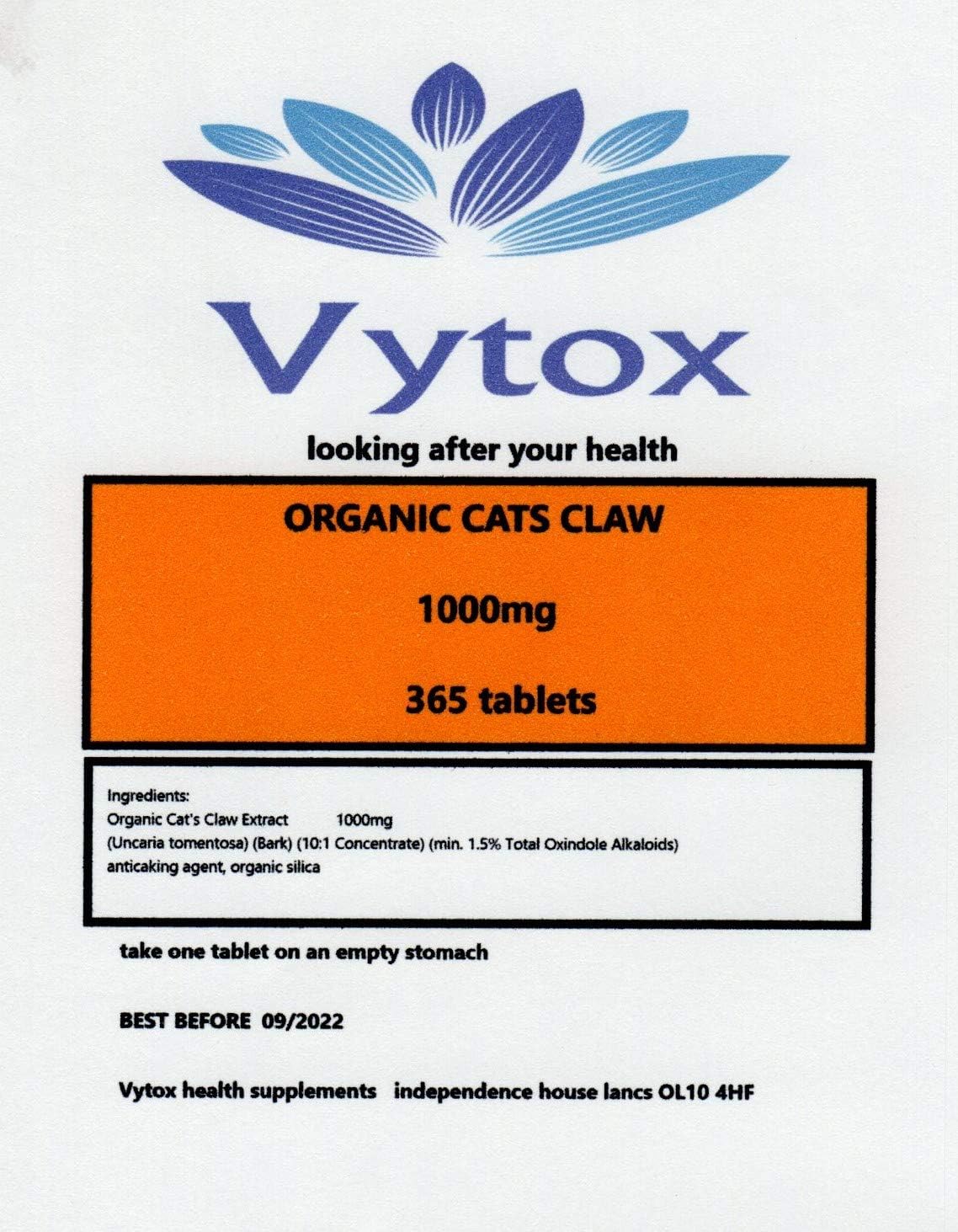 Organic Cat's Claw Extract 1000mg High Strength 365 Tablets Immune System Joints Vegetarian. 1 Year Supply. by Vytox