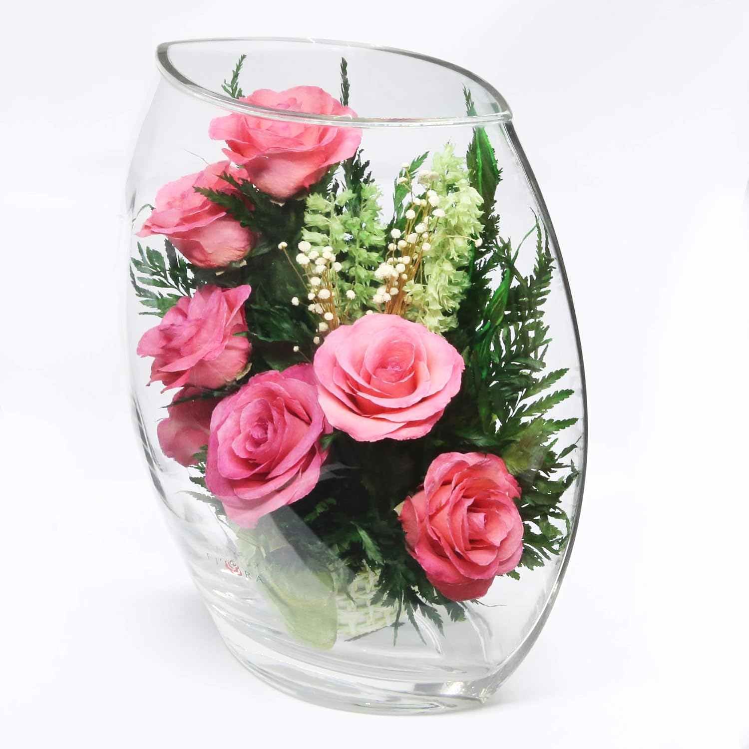 | Long Lasting Roses in a Sealed Glass Vase | Fresh Cut Roses – Preserved Roses| Unique Present Gift (Flat Rugbe Vase)