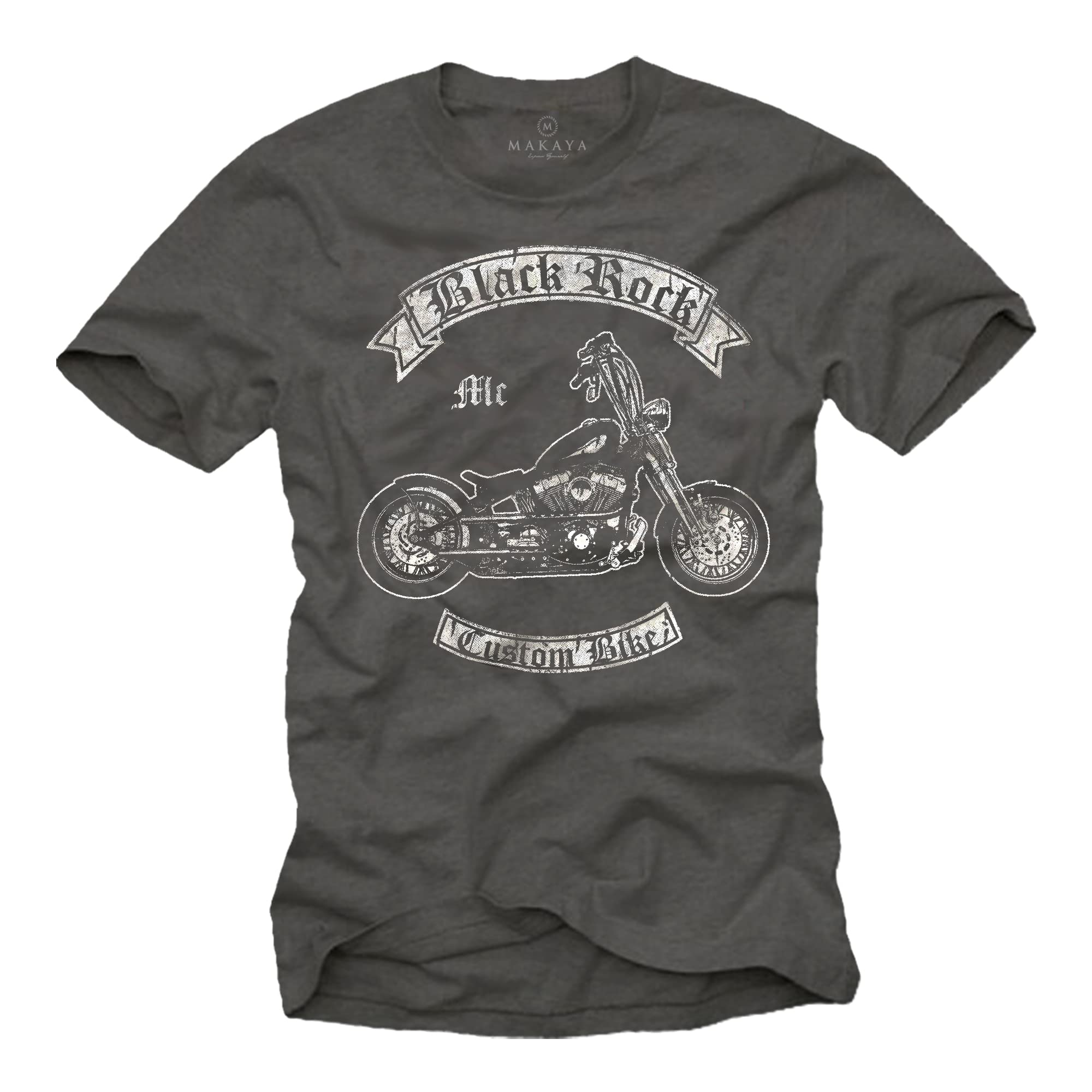 Makaya Men's Grey Biker T Shirt For Custom Chopper L