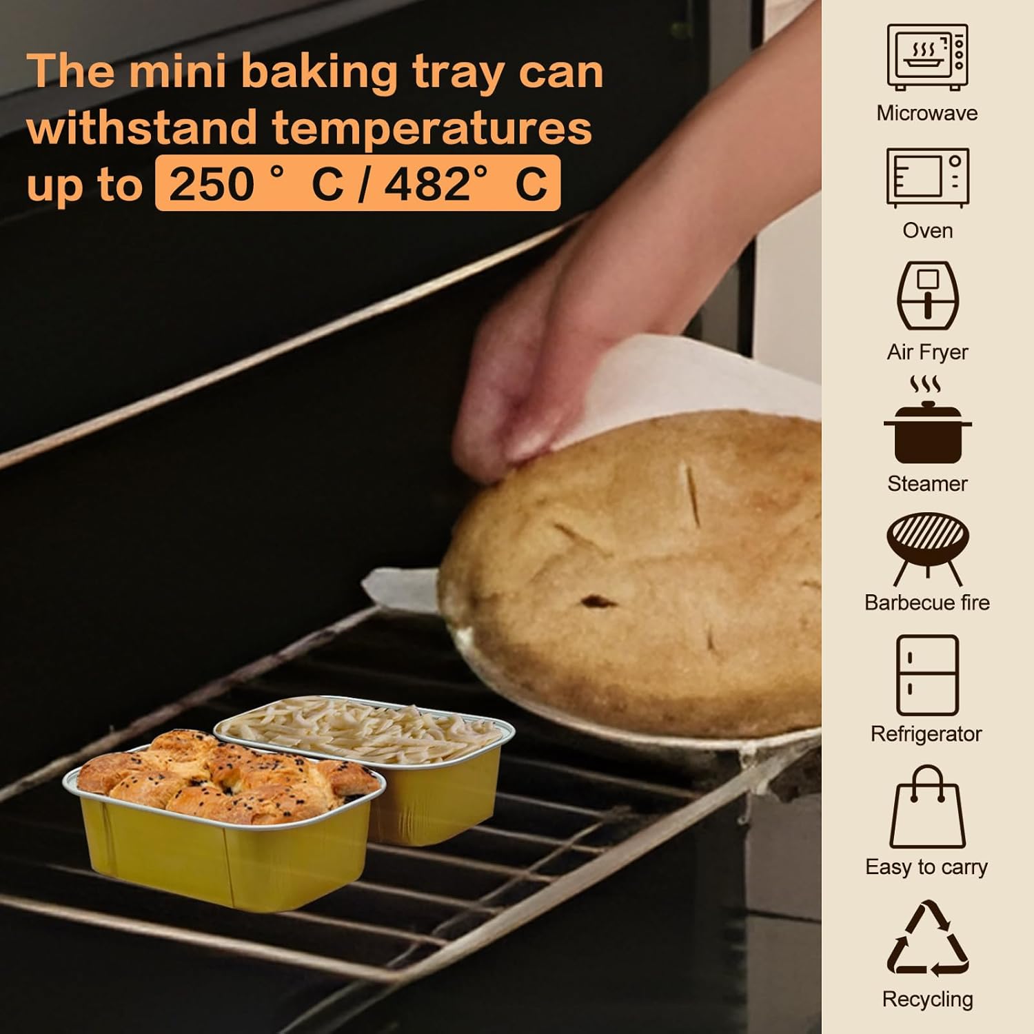 mini loaf pans with lids and spoons 50 Pack,5.5 oz Rectangle mini individual cake tins Disposable Small Aluminum Foil Baking pans(50, Gold) - Image 4