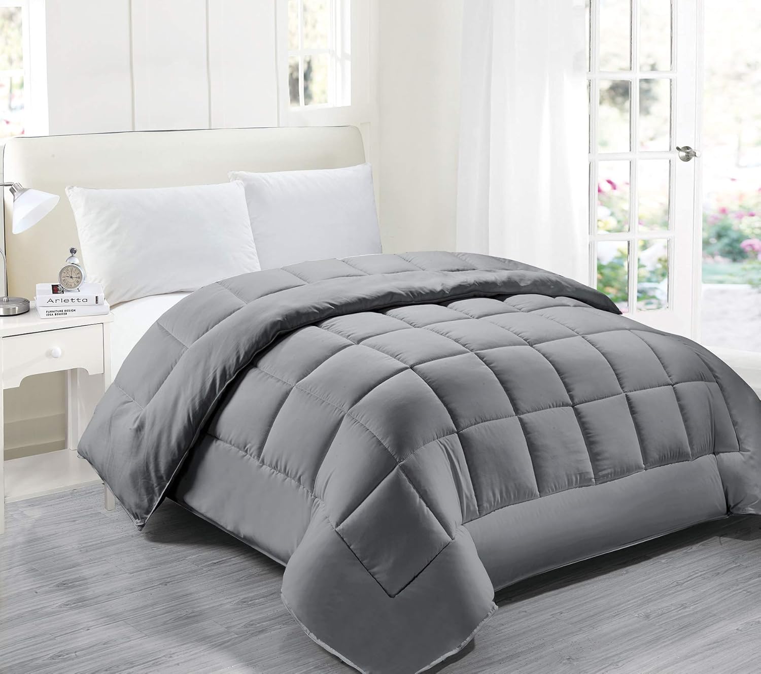 Legacy Decor Down Alternative King, Full Queen, or Twin Size Comforter, White, Black, Red or Navy Blue Color (Grey, King)