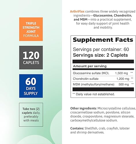 Miniatura 2 de ArthriFlex Glucosamina Condroitina MSM - Soporte articular de triple fuerza - Sulfato de condroitina y MSM - Muévete libre, cura y calma suplemento