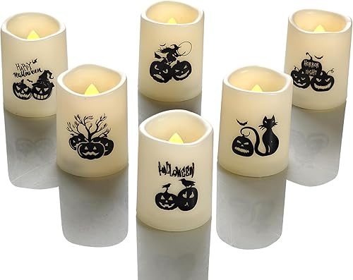 Miniatura 1 de Velas votivas sin llama de plástico blanco parpadeante LED eléctricas falsas velas de té con calabazas de larga duración funcionan con pilas para