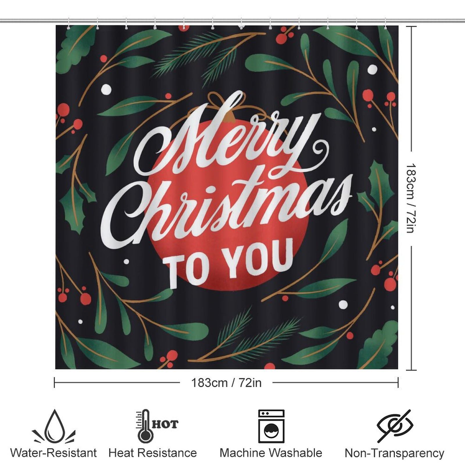 Feliz Navidad Baño de Cuatro Piezas Tappeto De Baño Absorbente Y Antideslizante, Ideal para Usar En Ducha Y Mantener El Suelo Seco 183×183cm