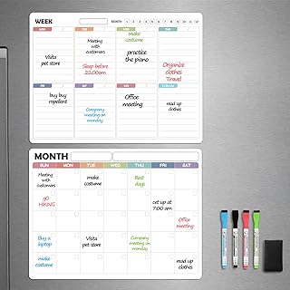 Magnetic Dry Erase Calendar Set – 14x11” Monthly & Weekly Planners for Refrigerator – Stain-Resistant Surface with Markers & Magnetic Board Eraser