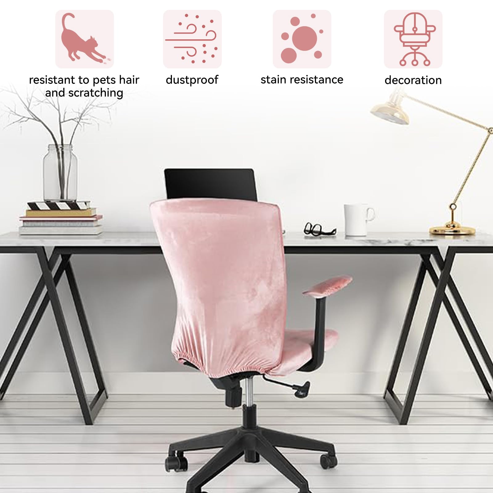 4 Pezzi coprisedili universali, Fodere per sedie Elastiche con braccioli, Protezione per Seduta e Schienale, per sedie girevoli, sedie da Gaming, Rosa Chiaro